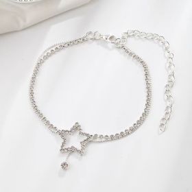 Women's Fashion Personality Five-pointed Star Heart Shape Rhinestone Bead Necklace Anklet (Color: Silver)