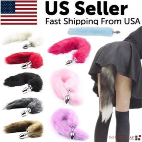 False Fox Tail With Metal Anal-Butt Plug Buttplug Cosplay Game Toy Games Romance (Color: White)
